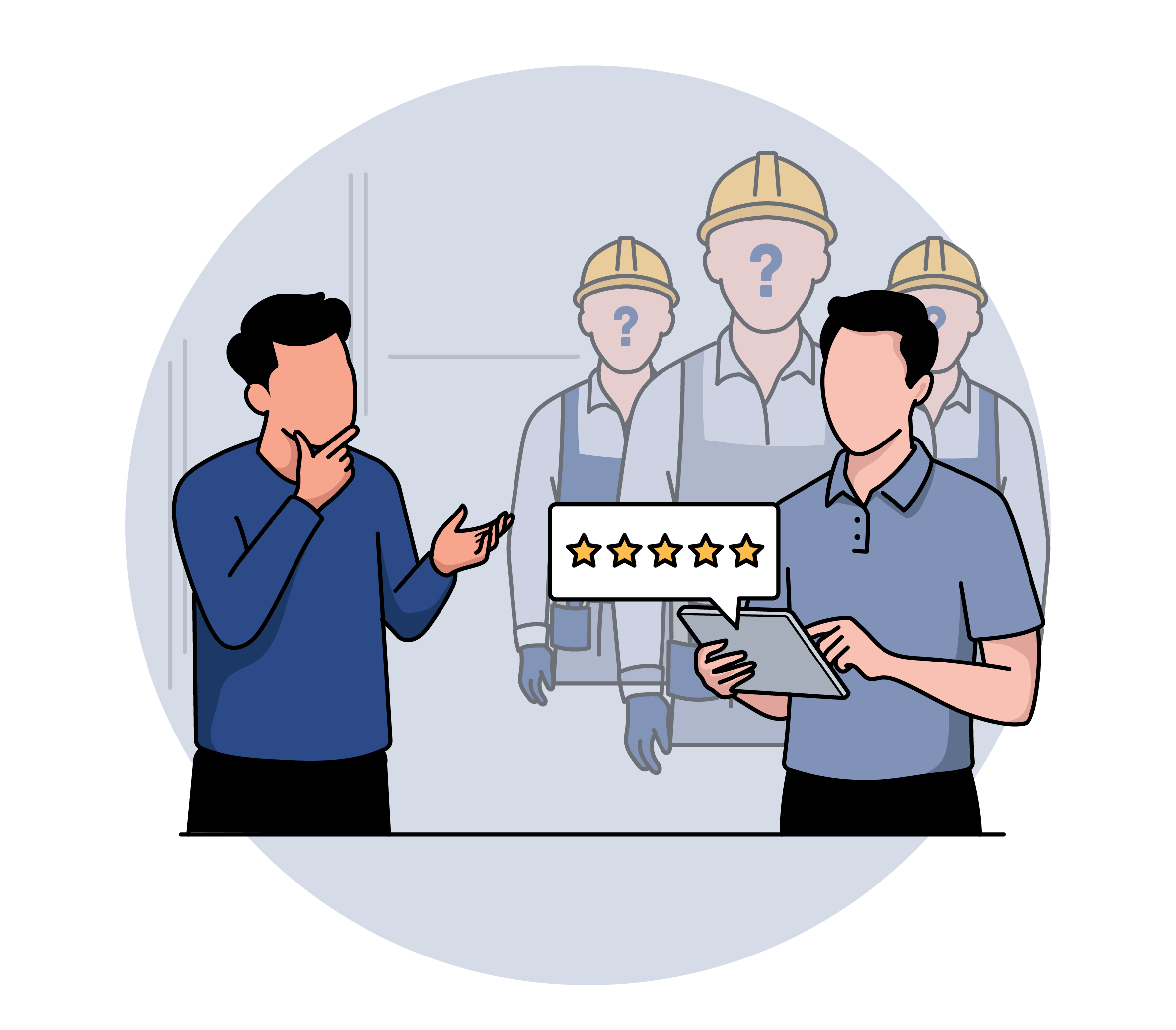 Two identical-looking tradesmen, no way to tell which one does good work