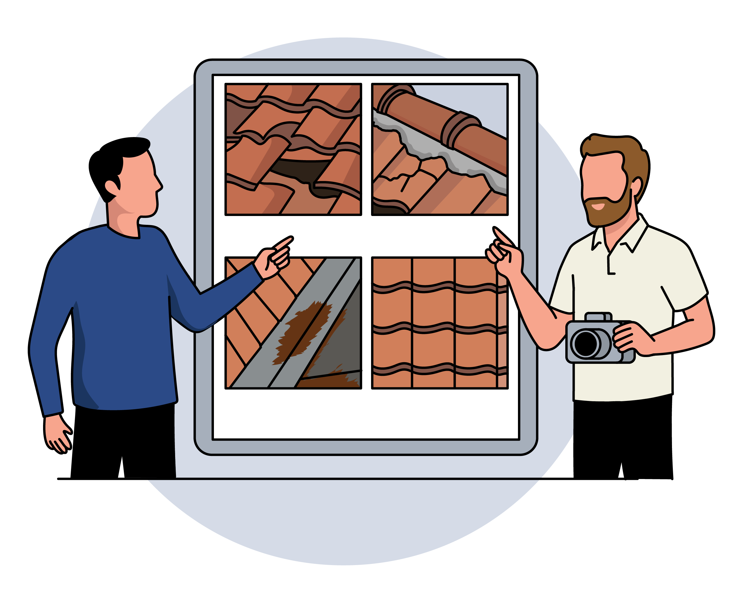 Homeowner seeing detailed photos of their own roof for the first time